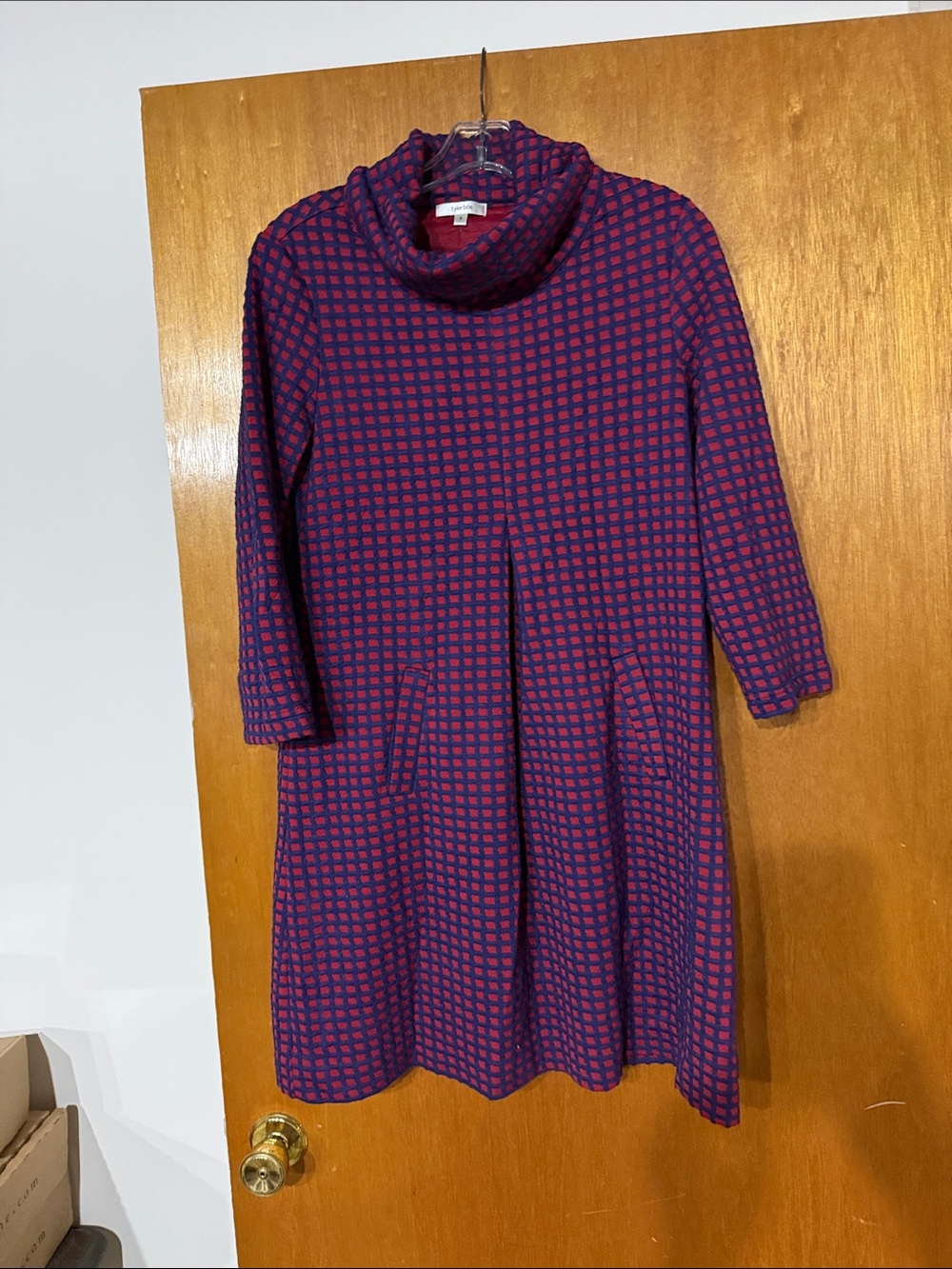 Tyler Boe Purple and Pink Check Cowl Neck Mini Dress